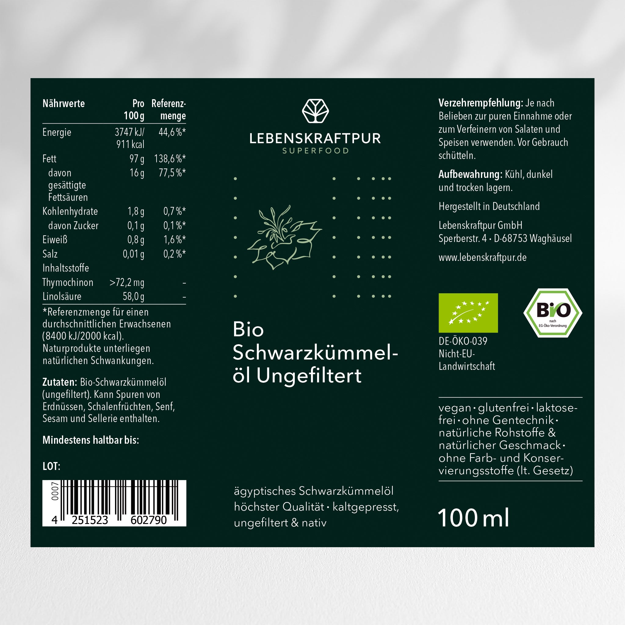 Bio Schwarzkümmelöl Ungefiltert