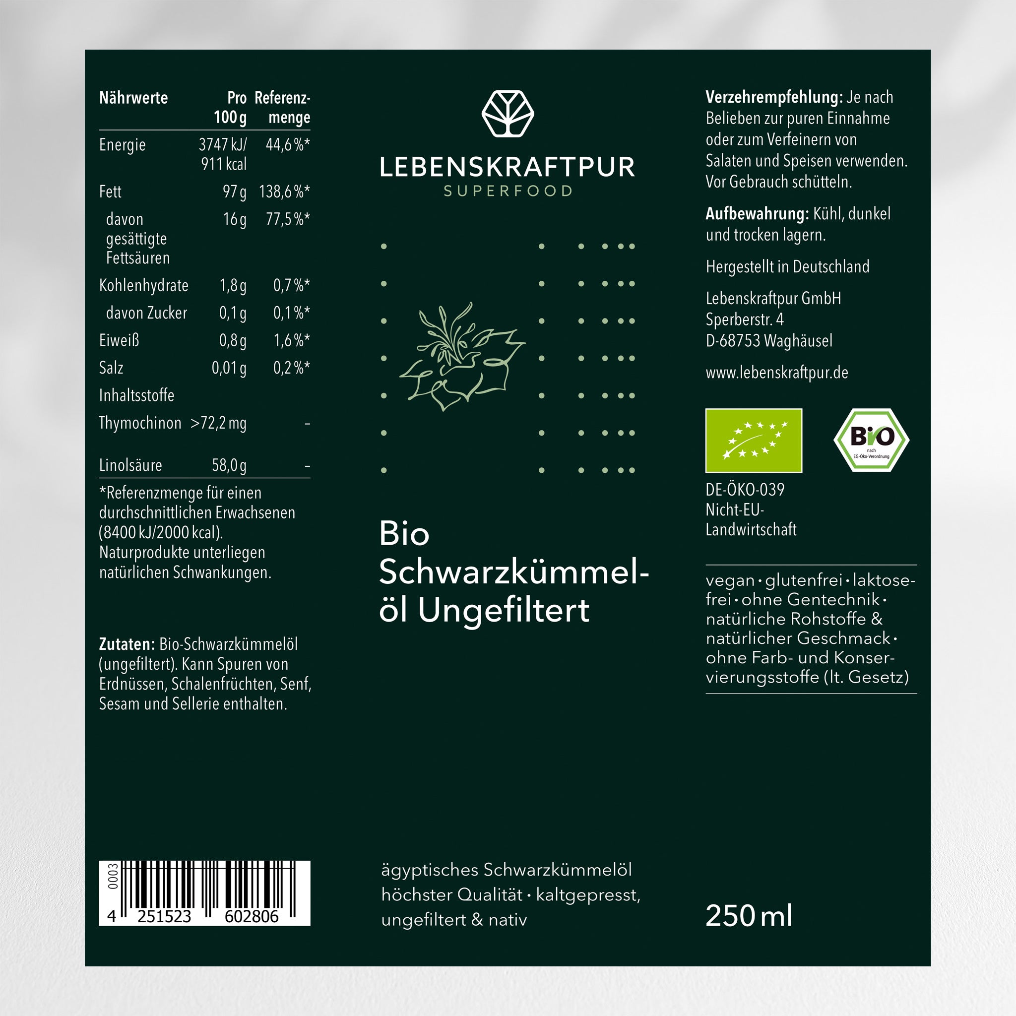Bio Schwarzkümmelöl Ungefiltert