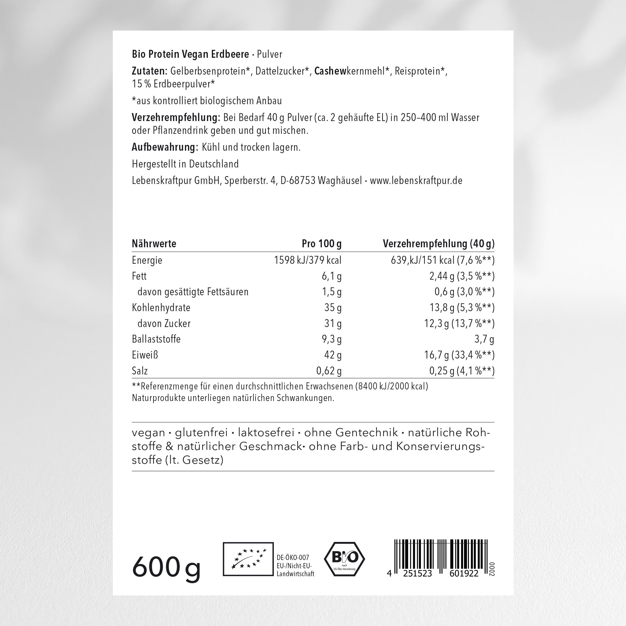 Bio Protein Vegan Erdbeere Pulver