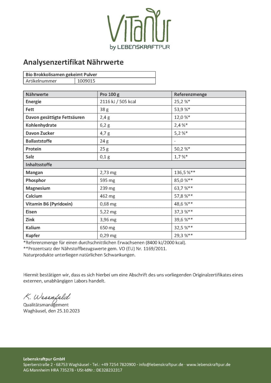 Produktbild Bio Brokkolisamen Gekeimt Pulver