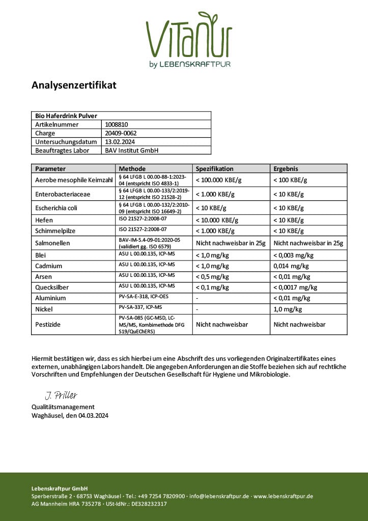 Produktbild Bio Haferdrink Pulver