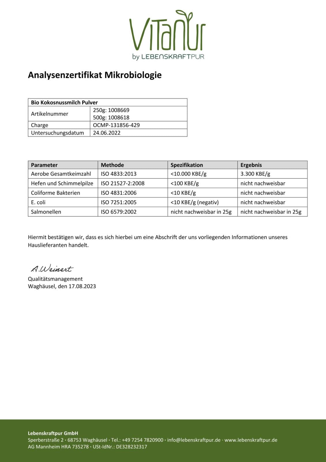 Produktbild Bio Kokosnussmilch Pulver