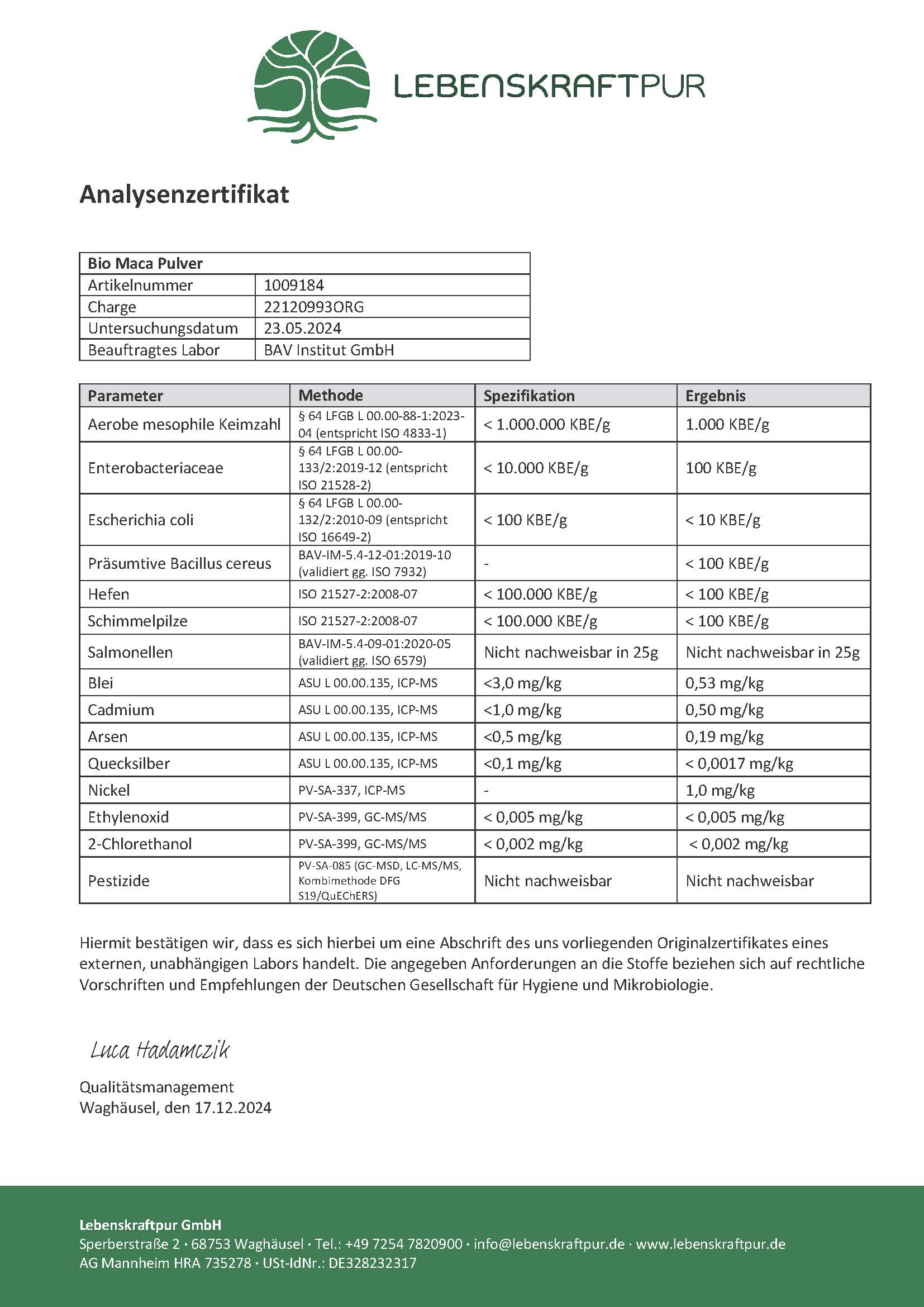Produktbild Bio Maca Pulver