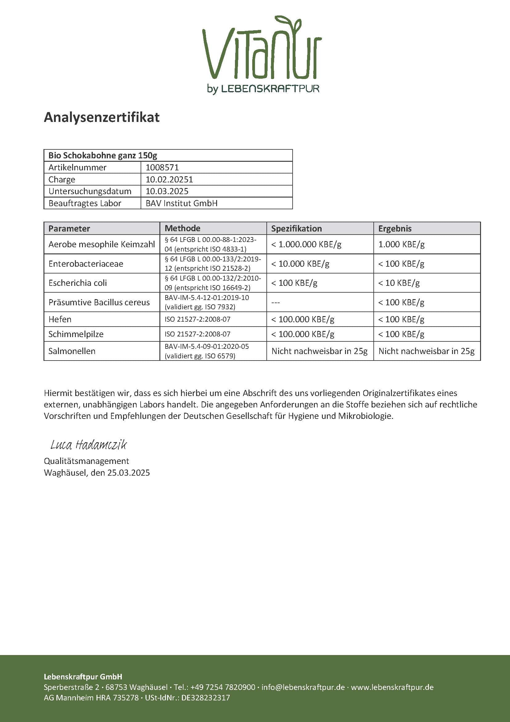 Bio Schokabohne Ganz