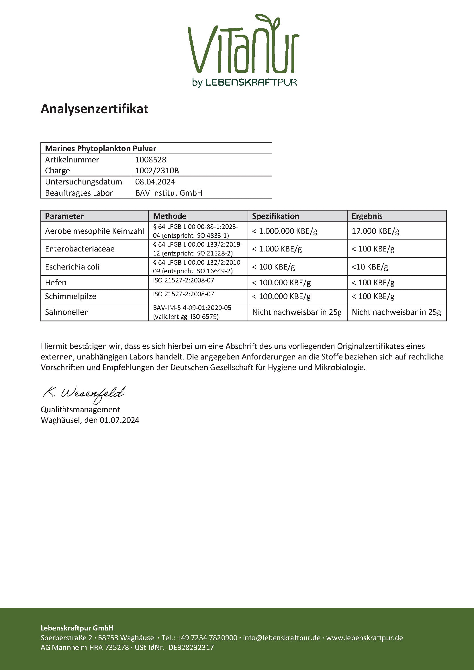 Produktbild Marines Phytoplankton Pulver