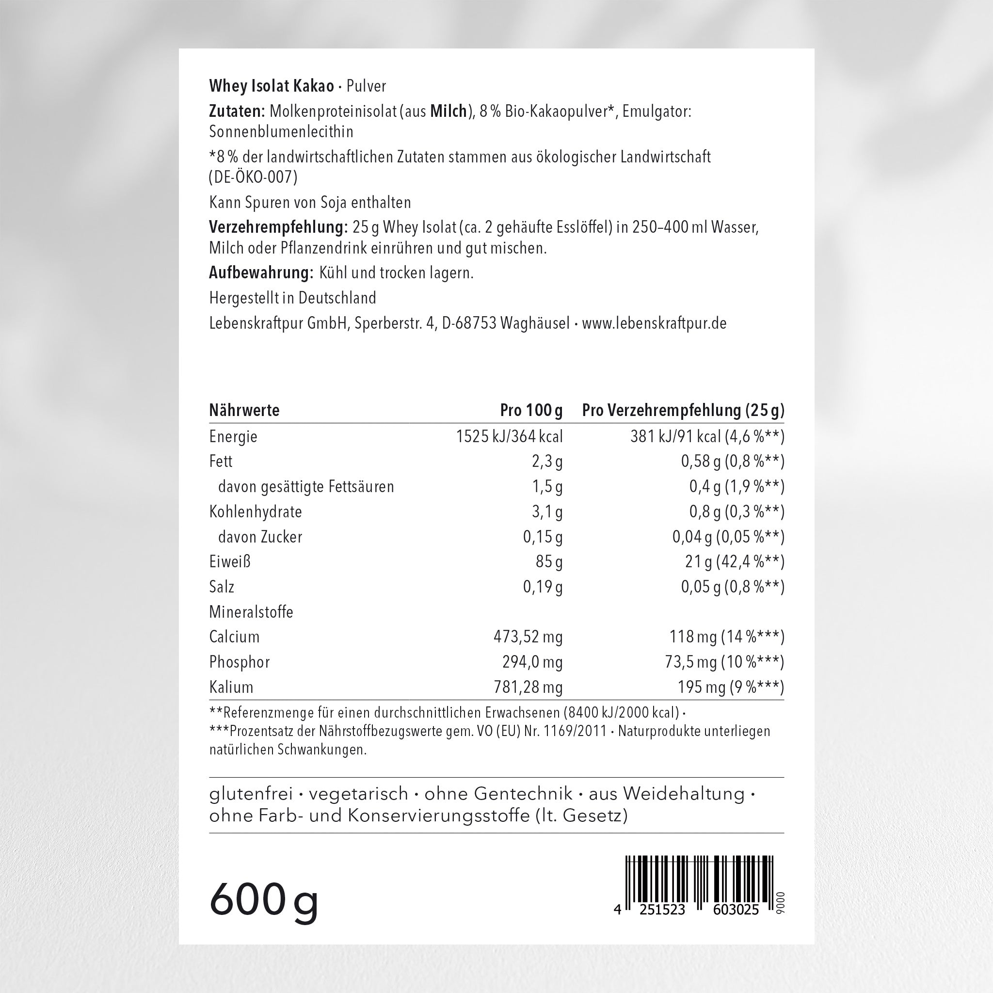 Whey Isolat Kakao Pulver