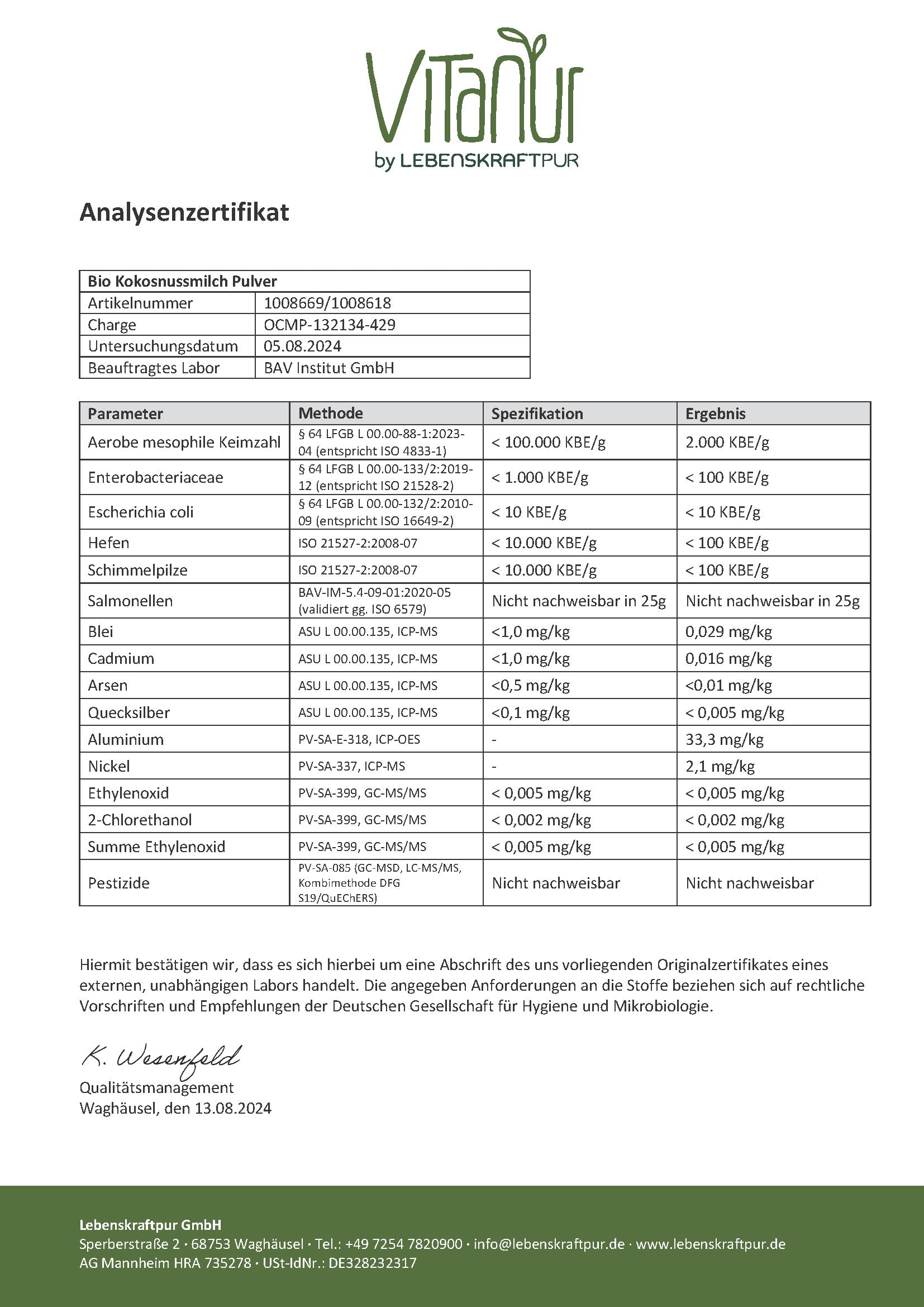 Produktbild Bio Kokosnussmilch Pulver