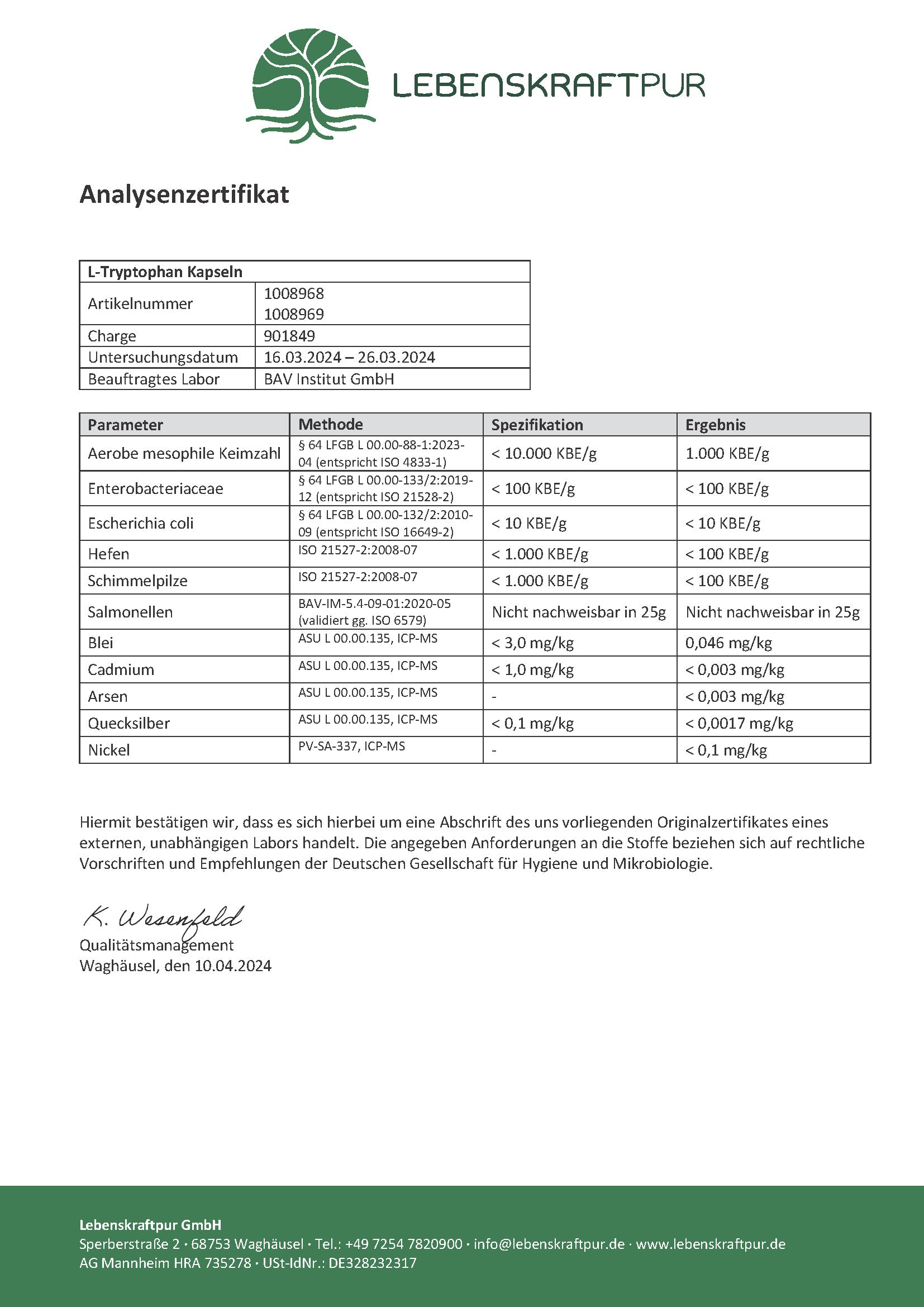 Produktbild L-Tryptophan Kapseln